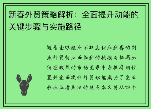 新春外贸策略解析：全面提升动能的关键步骤与实施路径