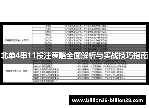 北单4串11投注策略全面解析与实战技巧指南